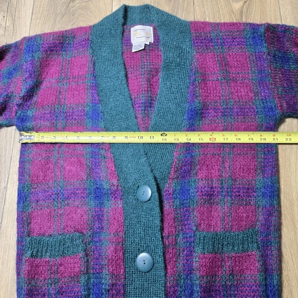VTG Ninon Knit Sweater Oversized Small Acrylic Mohair Plum Green Blue‎ EUC